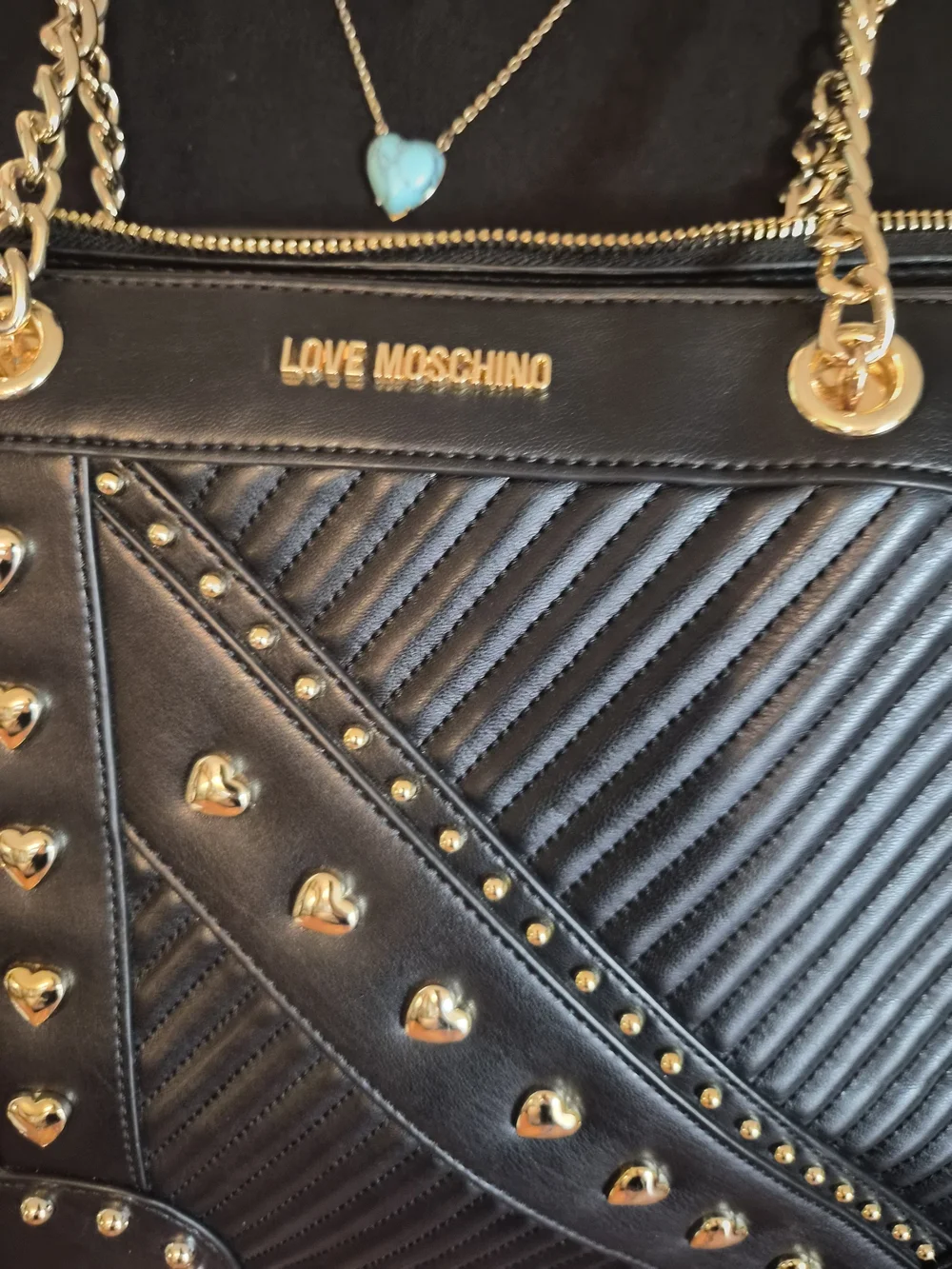 Love Moschino Black Studded Shoulder Tote with Chain Straps